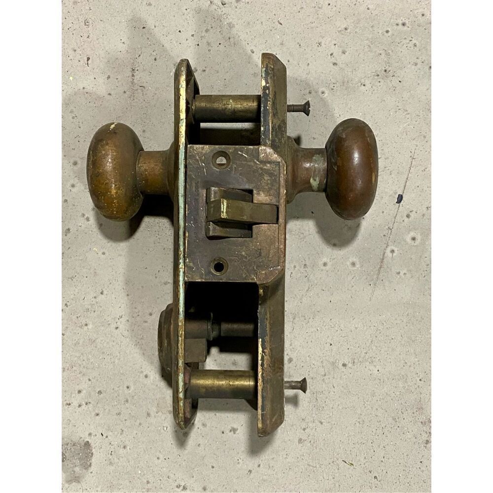 Antique Brass Door Knob and Martise Lock Set pat 1911